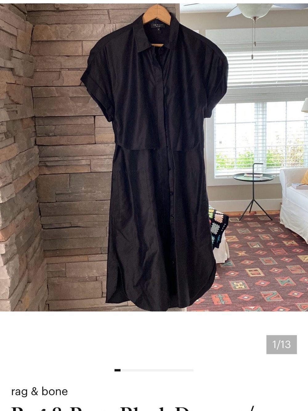 rag & bone black short-sleeve button-front shirtdress